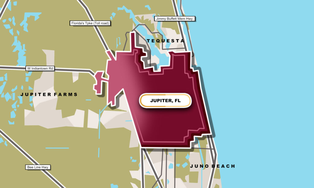 a drawn out map of Jupiter, FL