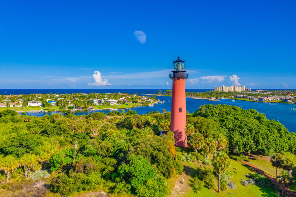 Jupiter Inlet Lighthouse Florida Aerial Moonrise Waterway